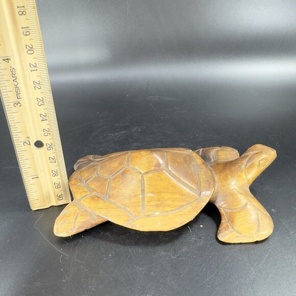 Vintage Hand Carved Wooden Turtle Figurine Decor Whimsical Wood Figure Hand Made - Picture 5 of 15